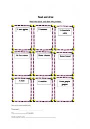 English worksheet: Food read and draw
