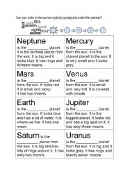 English Worksheet: Solar System - Reading Comprehension & Ordinal Numbers