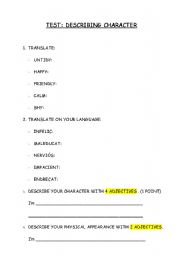 English Worksheet: DESCRIBE CHARACTER
