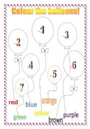English Worksheet: Balloons - colouring