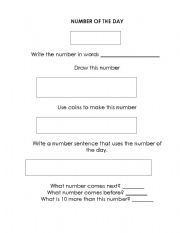 English Worksheet: nUMBER OF THE DAY