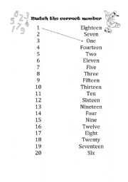 English Worksheet: Match the correct number