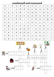 English Worksheet: wordsearch and crossword