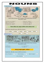 English Worksheet: Nouns: collective and material