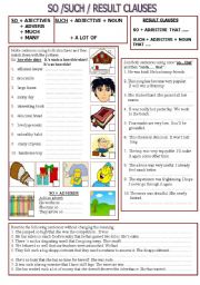 English Worksheet: SO, SUCH & RESULT CLAUSES 