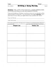 English worksheet: Writing a Song Parody