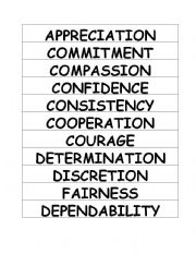 English Worksheet: Character Words