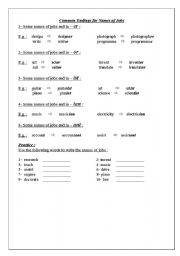 English worksheet: Common Endings of nouns