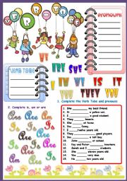 English Worksheet: Verb TOBE and Pronouns + keys