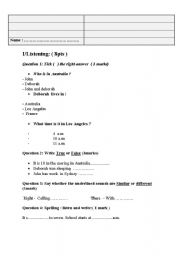 English Worksheet: Exam : listening / grammar / ( 8th form )