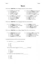 English worksheet: NOUNS - Includes Person / Animal / Object / Plural nouns