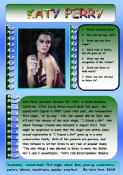 English Worksheet: KATY PERRY BIOGRAPHY