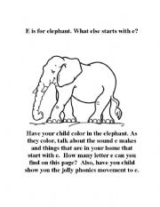 English worksheet: E is for elephant