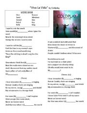 English Worksheet: Viva La Vida Cloze Activity