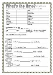 English Worksheet: Whats the Time (with digital clocks)