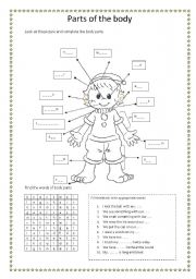 English Worksheet: parts of the body