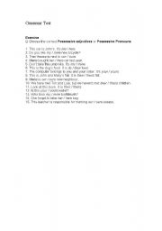 English worksheet: Possessive pronouns-adjectives