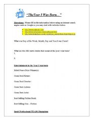 English Worksheet: The Year I Was Born