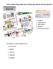 English Worksheet: Places. Where is the...? Student card B