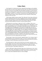 English Worksheet: Reading Exercise - Culture Shock