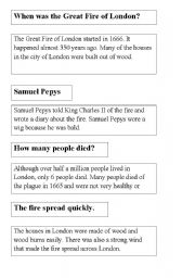English Worksheet: The Great Fire of London - matching sub headings and text