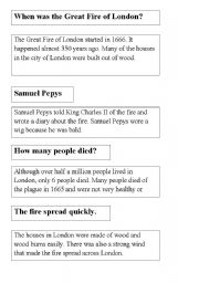 English worksheet: The Great Fire of London - matching sub headings and text