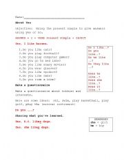 English Worksheet: Simple Present Like- Getting to know each other