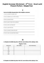 English Worksheet: present Perfect