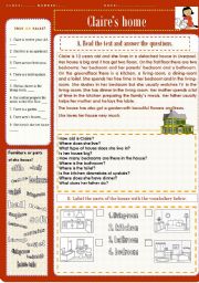 English Worksheet: Claires home (25.01.12)