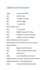 English Worksheet: abbreviations in english