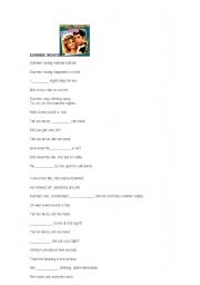 English worksheet: SUMMER NIGHTS  (SONG)-Saint Valentines Day