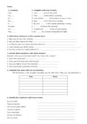 English Worksheet: Verb to be in past
