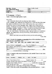 English Worksheet: Exam :  /Language / vocabluary / Writing