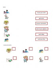 English worksheet: Before bed! - verb practice