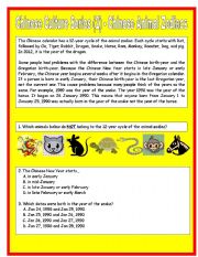 English Worksheet: Chinese Culture Series (2) - Chinese Animal Zodiac