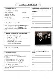 English Worksheet: SONG ACTIVITY: COLDPLAY - IN MY PLACE