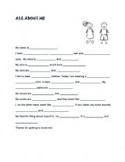 English Worksheet: All about me