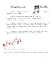 music project - ESL worksheet by Godskids