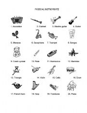 English Worksheet: musica lintruments 