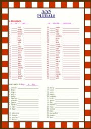 English Worksheet: A/AN & PLURALS