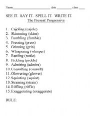 English Worksheet: Present Progressive words