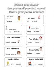 English worksheet: personal information flash cards