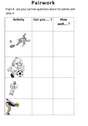 English worksheet: Talk about your talents and skills