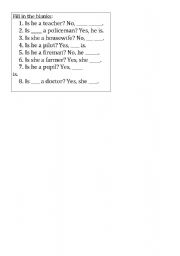 English Worksheet: FILL IN THE GAPS- JOBS