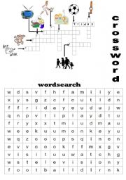 English worksheet: CROSSWORD AND WORDSEARCH