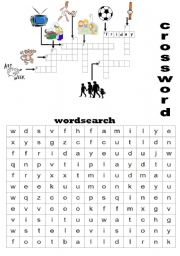 English Worksheet: CROSSWORD AND WORDSEARCH