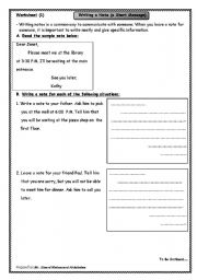 English worksheet: Writing short notes