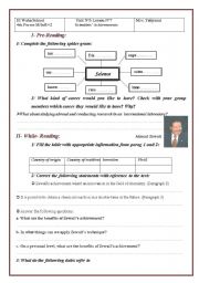 English Worksheet: Lesson n7:Scientists achievements.