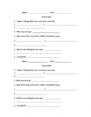 English worksheet: Social Skills Observation Sheet