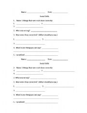 English Worksheet: Social Skills Observation Sheet